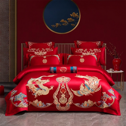 91家纺网 家纺一手货源 找家纺 （总）博之洋 2025新款纯棉新中式刺绣婚庆四件套多件套