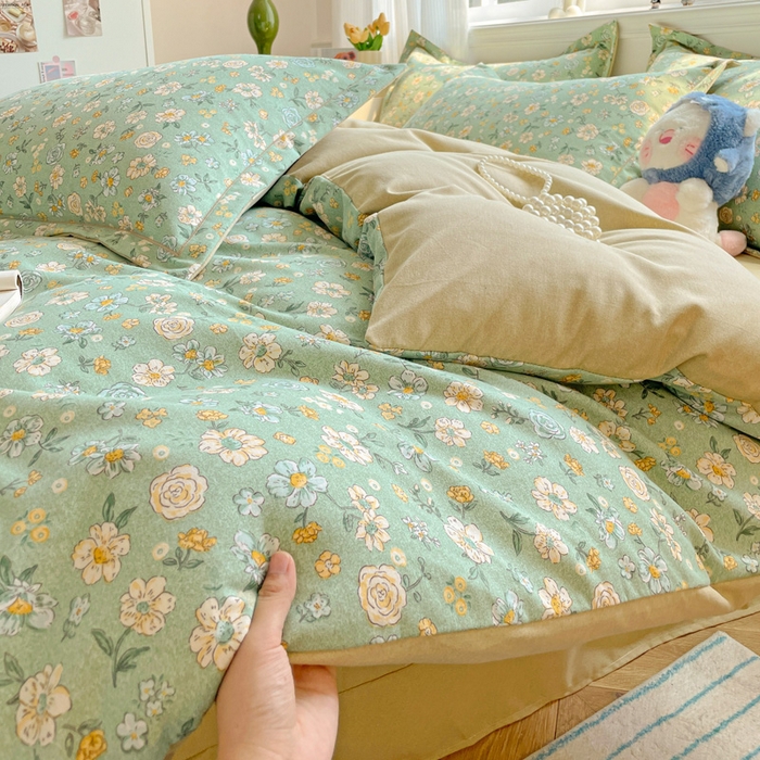 91家纺网 家纺一手货源 找家纺 暖芯优选 2025直播热款加厚全棉磨毛四件套喷气印花纯棉（一字绣工艺款）学生三件套9月上新 花恬