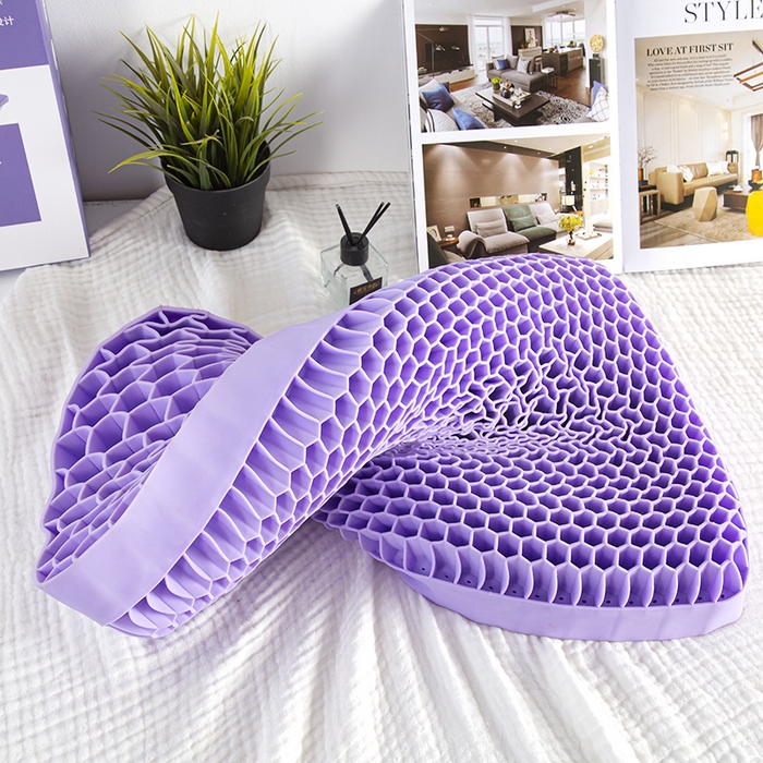 91家纺网 家纺一手货源 找家纺 眠多宝 2024新TPE果胶枕礼盒装深睡眠枕深睡枕芯枕头释压枕果冻枕 优雅紫（蜂窝款）35*52*8/10cm(高）