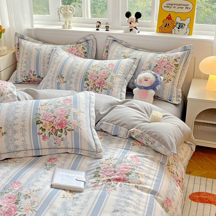 91家纺网 家纺一手货源 找家纺 暖芯优选 2025直播热款加厚全棉磨毛四件套喷气印花纯棉（一字绣工艺款）学生三件套9月上新 晨光