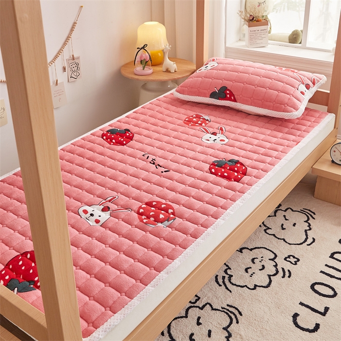 91家纺网 家纺一手货源 找家纺 东宇床垫 2025新款牛奶绒床褥学生床 草莓派对