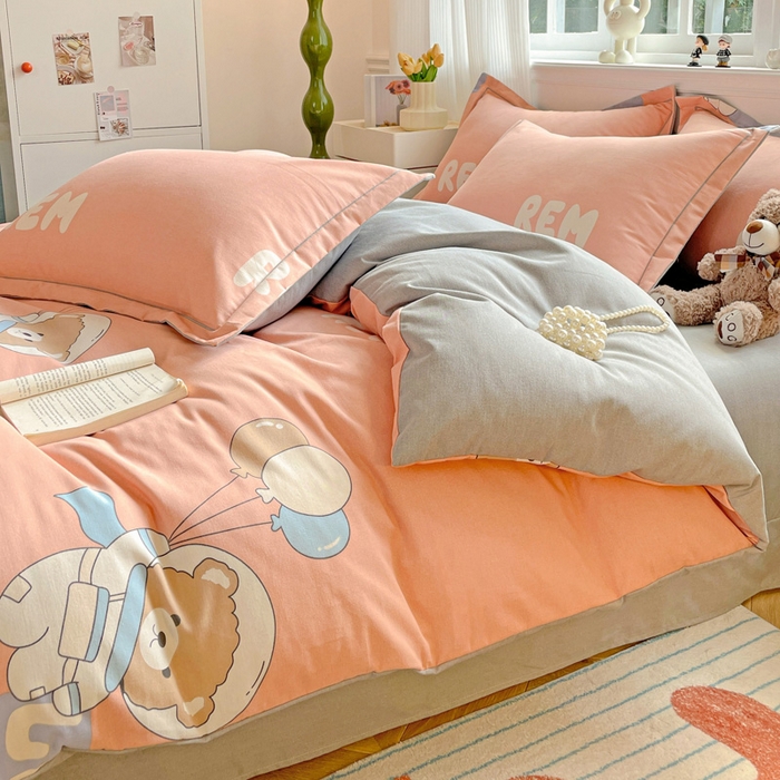 91家纺网 家纺一手货源 找家纺 暖芯优选 2025直播热款加厚全棉磨毛四件套喷气印花纯棉（一字绣工艺款）学生三件套9月上新 小熊