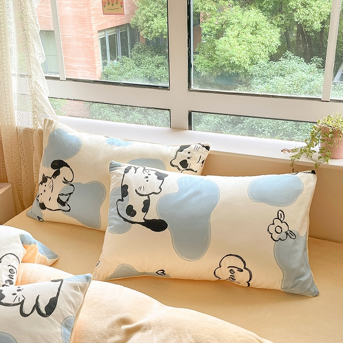 91家纺网 家纺一手货源 找家纺 麦伦家居 2024秋冬新品 多功能床品全棉+牛奶绒四件套 斑点猫