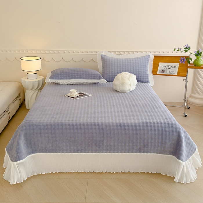 91家纺网 家纺一手货源 找家纺 冬然家纺 2024新款泡泡绒床裙四件套系列 泡泡绒-淡雅灰