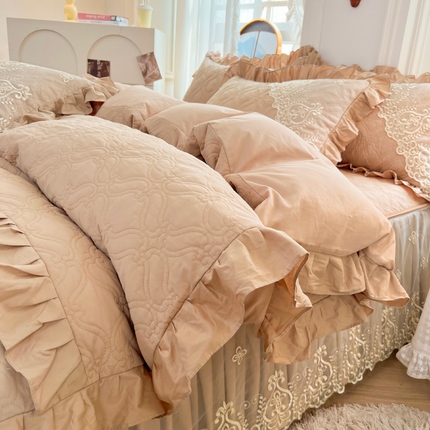 罗艺轩 2024新款公主风全棉加厚可脱卸床笠式床裙四件套 慕雅-香槟