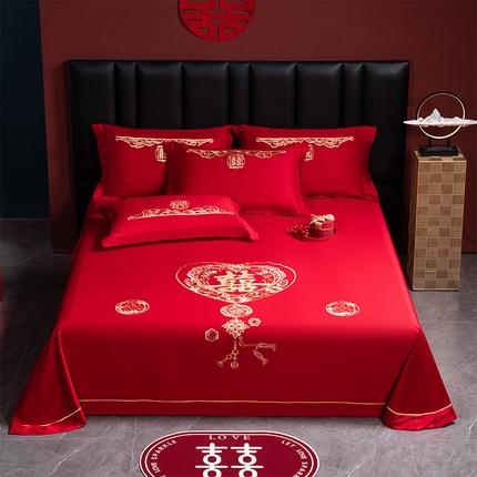 91家纺网 家纺一手货源 找家纺 千禧家纺 2024新款长绒棉绣花婚庆三件套 爱情永固