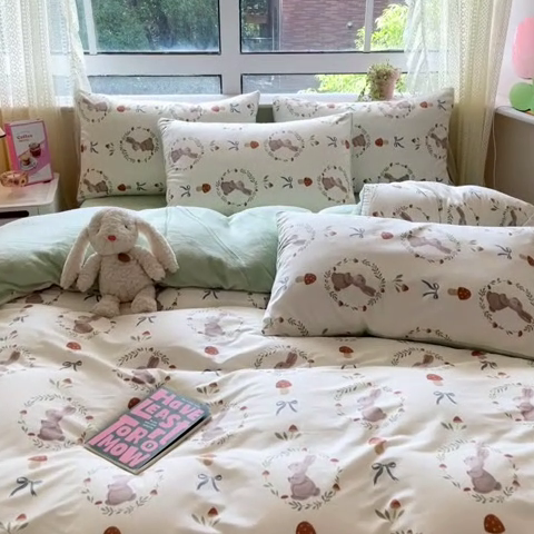 91家纺网 家纺一手货源 找家纺 麦伦家居 2024秋冬新品 多功能床品全棉+牛奶绒四件套 彼菲兔