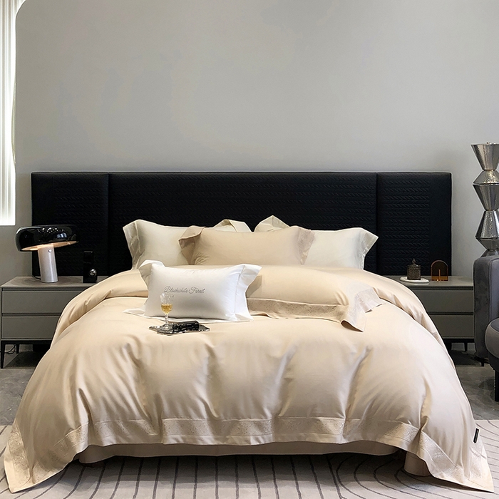 91家纺网 家纺一手货源 找家纺 黑白森林 2024新款50X50S天丝棉磨毛四件套 瑞丽-蜜合驼