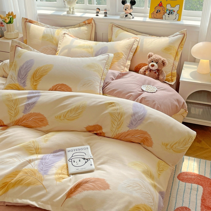 91家纺网 家纺一手货源 找家纺 暖芯优选 2025直播热款加厚全棉磨毛四件套喷气印花纯棉（一字绣工艺款）学生三件套9月上新 晚秋