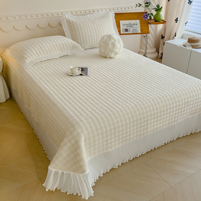 91家纺网 家纺一手货源 找家纺 冬然家纺 2024新款泡泡绒床裙四件套系列 泡泡绒-奶油白