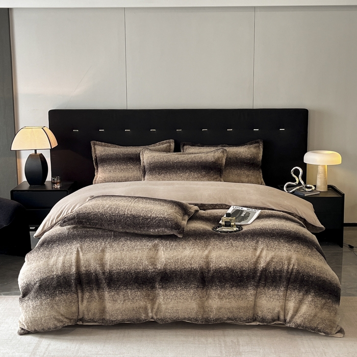 91家纺网 家纺一手货源 找家纺 慕尚家纺 2025新款高端亲肤舒适暖芙兔毛四件套 暖芙-深咖