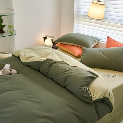 91家纺网 家纺一手货源 找家纺 沐晴家纺 2024新款纯色火山保暖全棉磨毛纯色简约轻奢四件套 木森