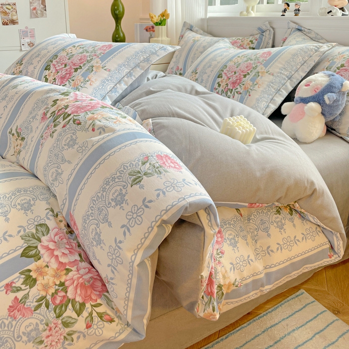 91家纺网 家纺一手货源 找家纺 暖芯优选 2025直播热款加厚全棉磨毛四件套喷气印花纯棉（一字绣工艺款）学生三件套9月上新 晨光