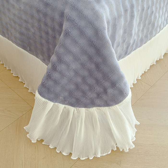 91家纺网 家纺一手货源 找家纺 冬然家纺 2024新款泡泡绒床裙四件套系列 泡泡绒-淡雅灰