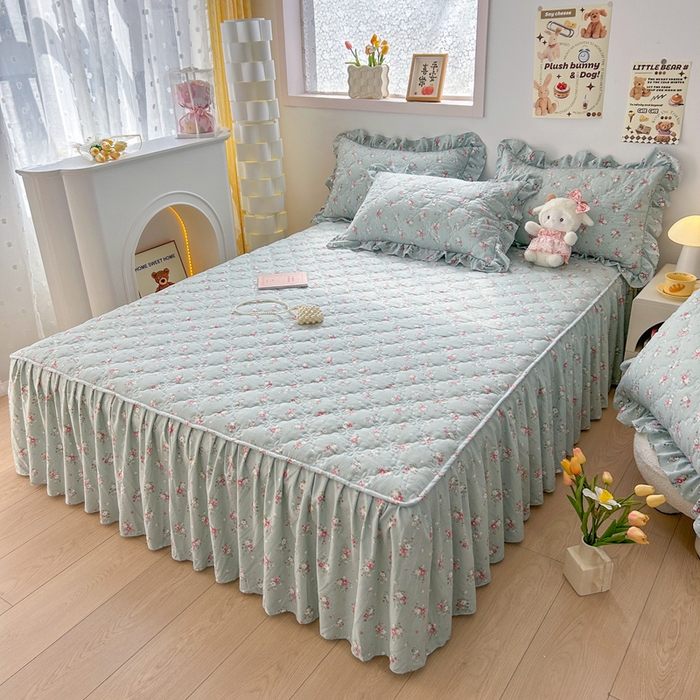 91家纺网 家纺一手货源 找家纺 忘忧草 2024亲肤水洗棉夹棉床裙--小清新系列 陌上花开