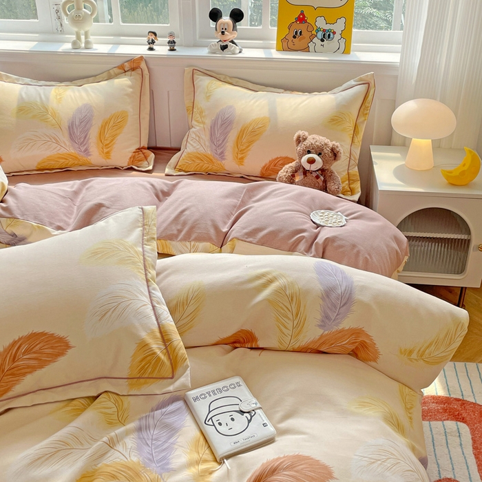 91家纺网 家纺一手货源 找家纺 暖芯优选 2025直播热款加厚全棉磨毛四件套喷气印花纯棉（一字绣工艺款）学生三件套9月上新 晚秋