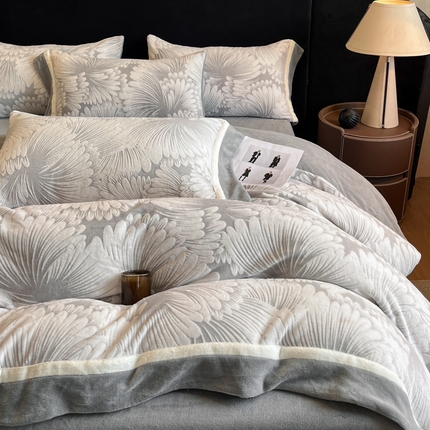 91家纺网 家纺一手货源 找家纺 （总）博纳家纺 2024新款200g牛奶绒灼色烂花拼角四件套-烟花