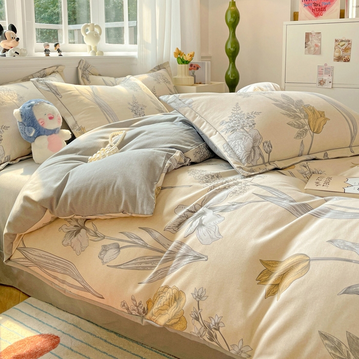 91家纺网 家纺一手货源 找家纺 暖芯优选 2025直播热款加厚全棉磨毛四件套喷气印花纯棉（一字绣工艺款）学生三件套9月上新 幽羽