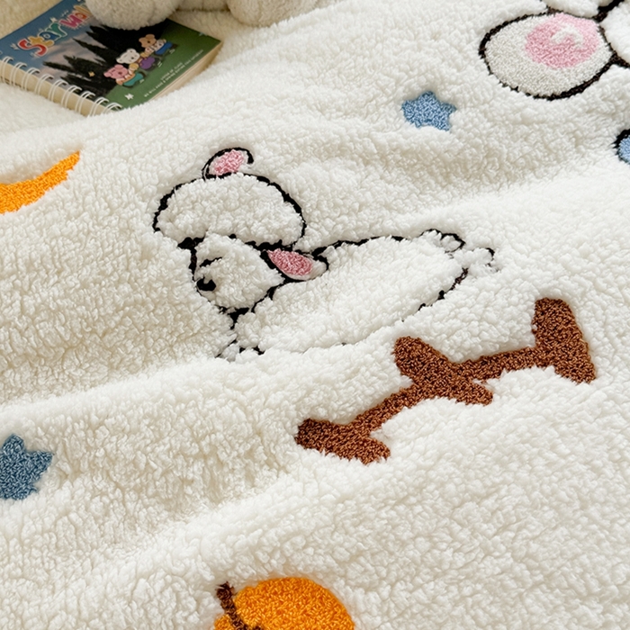 91家纺网 家纺一手货源 找家纺 蜜柚 2024新款高克重羊羔绒牛奶绒毛巾绣四件套 酷酷羊