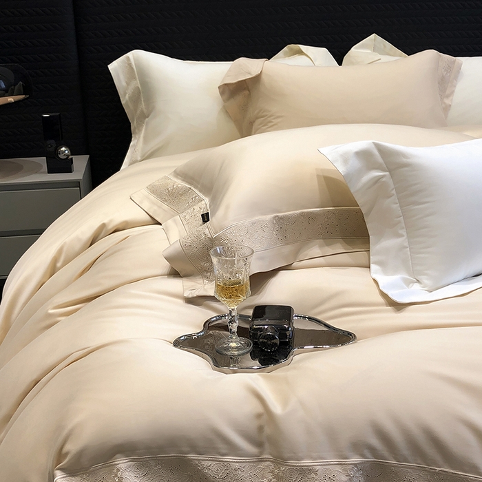 91家纺网 家纺一手货源 找家纺 黑白森林 2024新款50X50S天丝棉磨毛四件套 瑞丽-蜜合驼