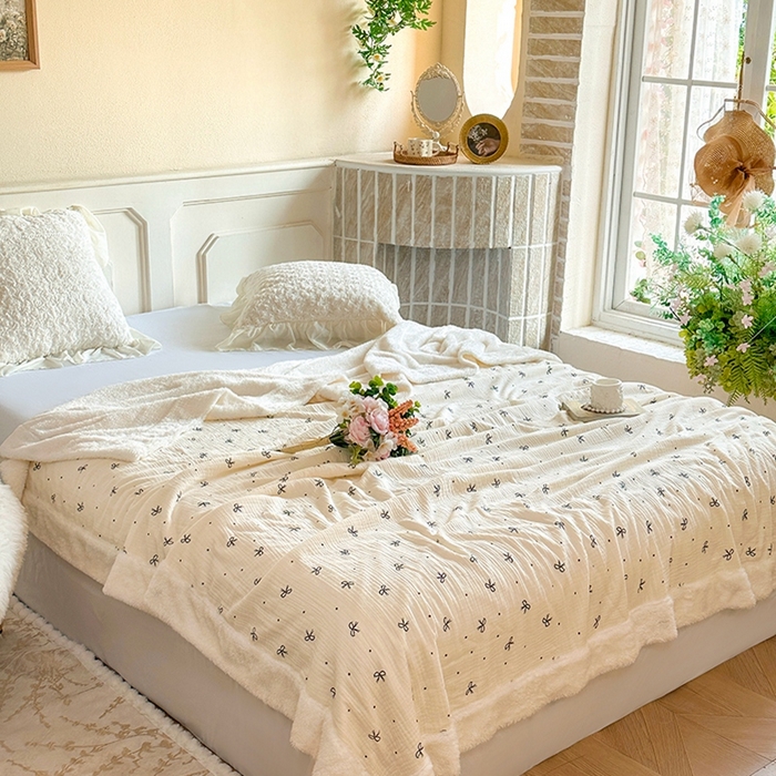 91家纺网 家纺一手货源 找家纺 木楌家居 2025新款皱绉纱空调盖被毯 露丝