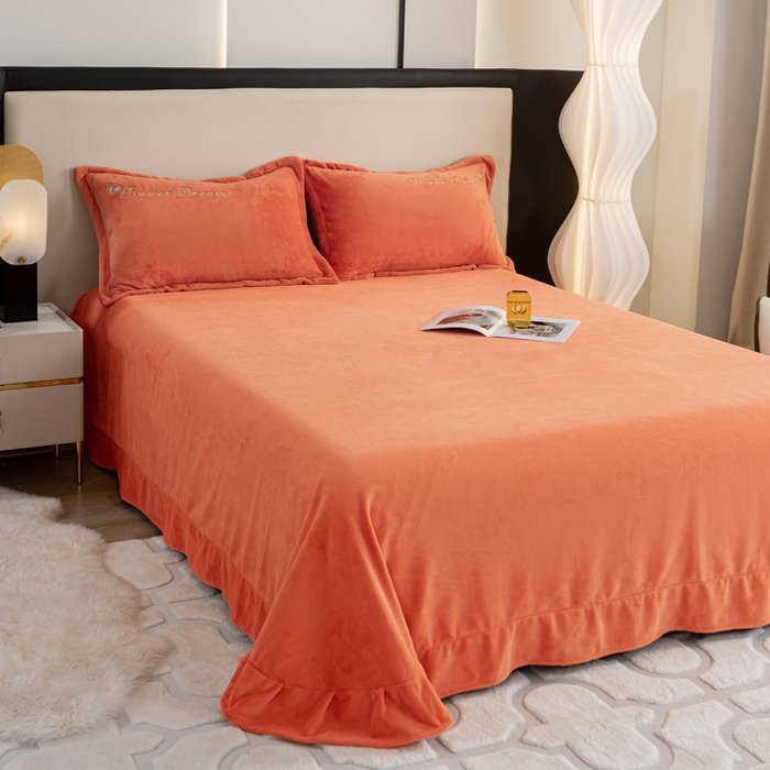 91家纺网 家纺一手货源 找家纺 晶缦家纺 2024新款高克重牛奶绒刺绣花四件套 花仙子-香橙