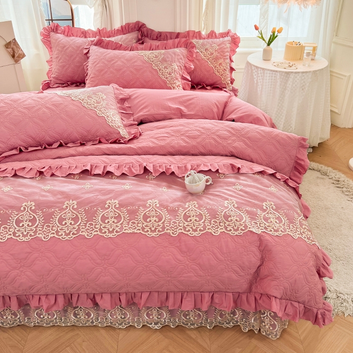 91家纺网 家纺一手货源 找家纺 （总）罗艺轩 2024新款公主风全棉加厚可脱卸床笠式床裙四件套