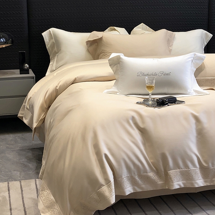 91家纺网 家纺一手货源 找家纺 黑白森林 2024新款50X50S天丝棉磨毛四件套 瑞丽-蜜合驼