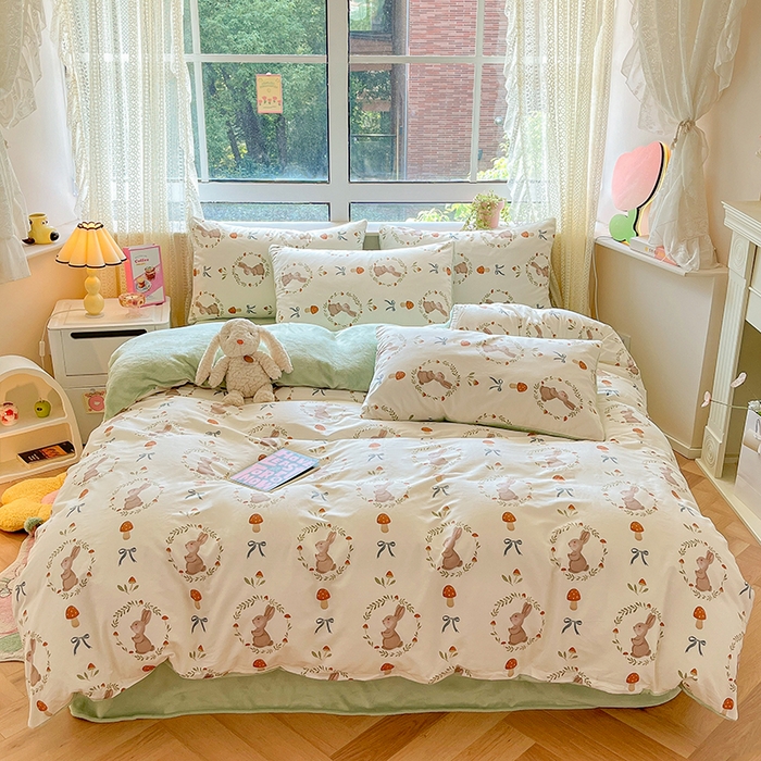 91家纺网 家纺一手货源 找家纺 麦伦家居 2024秋冬新品 多功能床品全棉+牛奶绒四件套 彼菲兔