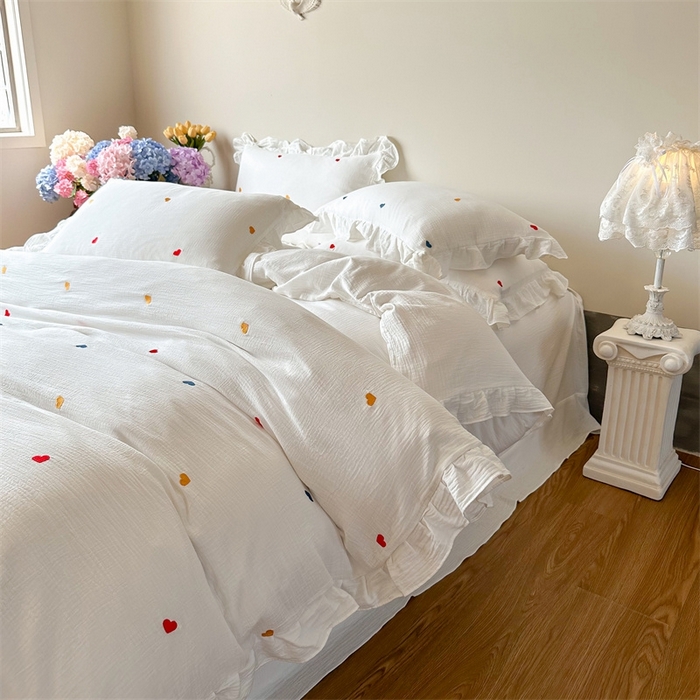 91家纺网 家纺一手货源 找家纺 （总）木楌 2024全棉皱皱纱荷叶边刺绣工艺款四件套