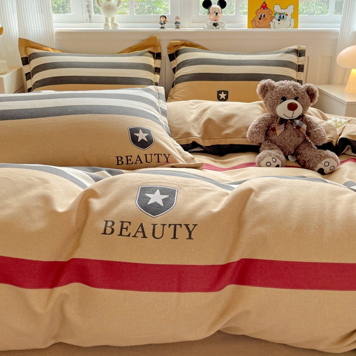 91家纺网 家纺一手货源 找家纺 暖芯优选 2025直播热款加厚全棉磨毛四件套喷气印花纯棉（一字绣工艺款）学生三件套9月上新 安可