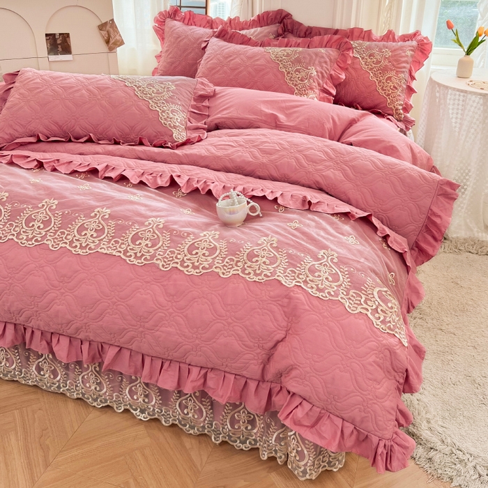 91家纺网 家纺一手货源 找家纺 （总）罗艺轩 2024新款公主风全棉加厚可脱卸床笠式床裙四件套