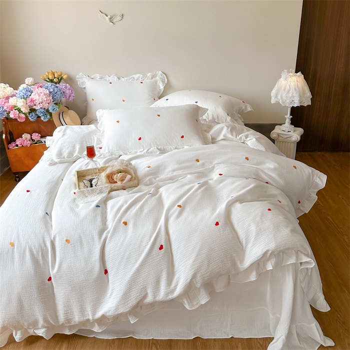 91家纺网 家纺一手货源 找家纺 （总）木楌 2024全棉皱皱纱荷叶边刺绣工艺款四件套