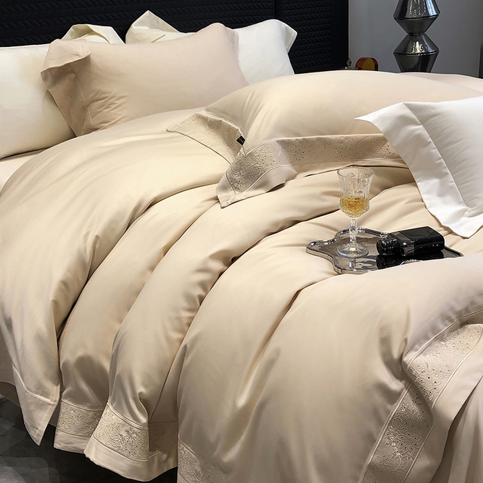 91家纺网 家纺一手货源 找家纺 黑白森林 2024新款50X50S天丝棉磨毛四件套 瑞丽-蜜合驼