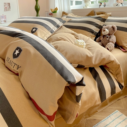 91家纺网 家纺一手货源 找家纺 暖芯优选 2025直播热款加厚全棉磨毛四件套喷气印花纯棉（一字绣工艺款）学生三件套9月上新 安可