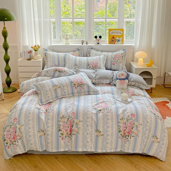 91家纺网 家纺一手货源 找家纺 暖芯优选 2025直播热款加厚全棉磨毛四件套喷气印花纯棉（一字绣工艺款）学生三件套9月上新 晨光