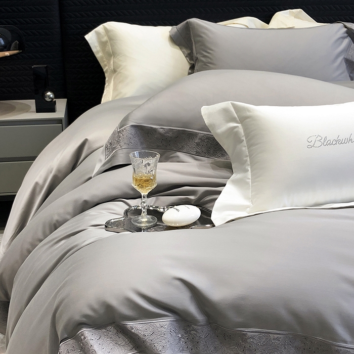 91家纺网 家纺一手货源 找家纺 黑白森林 2024新款50X50S天丝棉磨毛四件套 瑞丽-星空灰