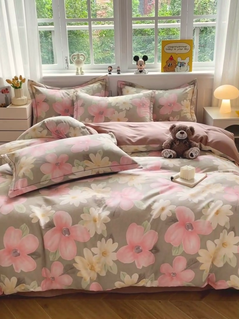 91家纺网 家纺一手货源 找家纺 暖芯优选 2025直播热款加厚全棉磨毛四件套喷气印花纯棉（一字绣工艺款）学生三件套9月上新 花意