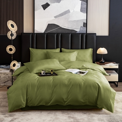 91家纺网 家纺一手货源 找家纺 简宜家居 2025新款60S长绒棉提花四件套 格子-绿