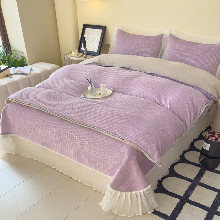 91家纺网 家纺一手货源 找家纺 冬然家纺 2024新款雕花绒床盖四件套系列 大麦穗-紫