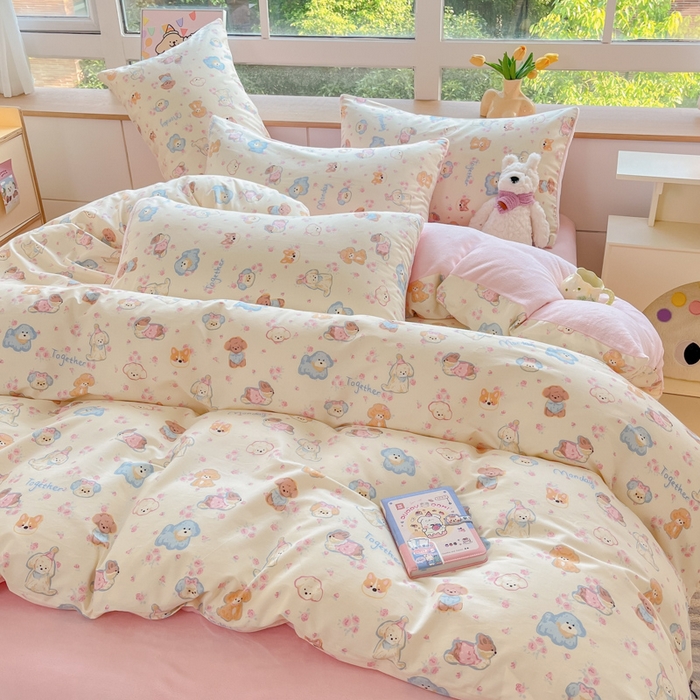 91家纺网 家纺一手货源 找家纺 麦伦家居 2024秋冬新品 多功能床品全棉+牛奶绒四件套 1狗狗家族