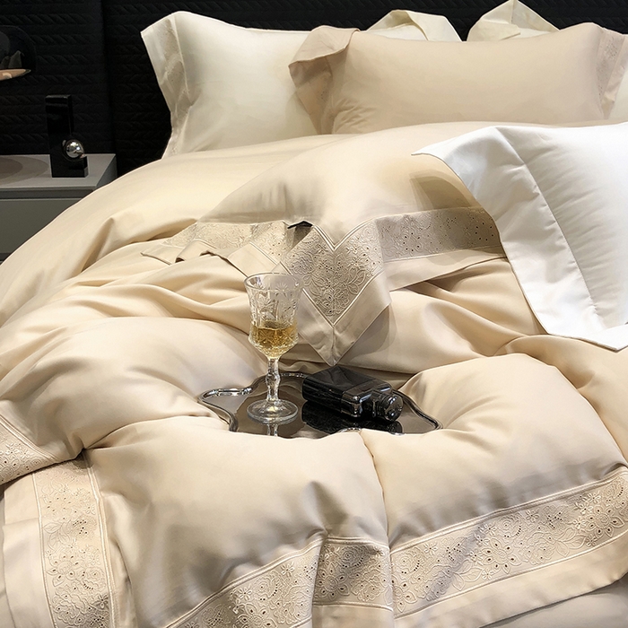 91家纺网 家纺一手货源 找家纺 黑白森林 2024新款50X50S天丝棉磨毛四件套 瑞丽-蜜合驼