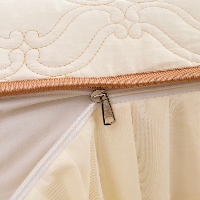 91家纺网 家纺一手货源 找家纺 罗艺轩 2024新款公主风全棉加厚可脱卸床笠式床裙三件套 慕雅-奶昔