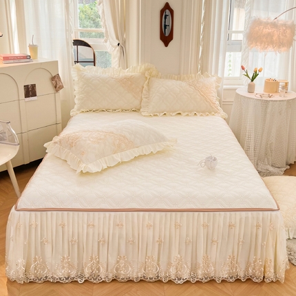 91家纺网 家纺一手货源 找家纺 （总）罗艺轩 2024新款公主风全棉加厚可脱卸床笠式床裙三件套