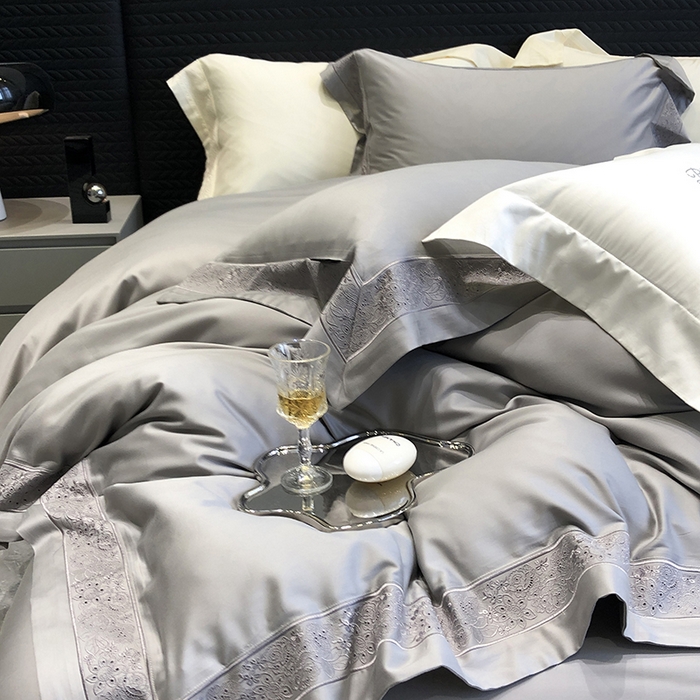 91家纺网 家纺一手货源 找家纺 黑白森林 2024新款50X50S天丝棉磨毛四件套 瑞丽-星空灰