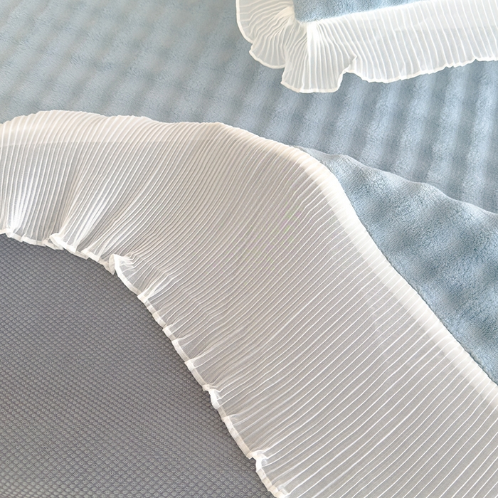 91家纺网 家纺一手货源 找家纺 冬然家纺 2024新款泡泡绒床裙四件套系列 泡泡绒-梦幻蓝