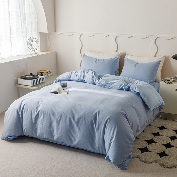 91家纺网 家纺一手货源 找家纺 简宜家居 2025新款60S长绒棉提花四件套 绅士-天蓝