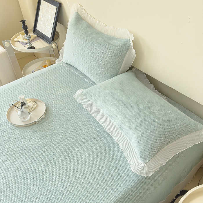 91家纺网 家纺一手货源 找家纺 冬然家纺 2024新款雕花绒床盖四件套系列 小麦穗-浅绿