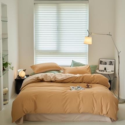 91家纺网 家纺一手货源 找家纺 沐晴家纺 2024新款纯色火山保暖全棉磨毛纯色简约轻奢四件套 耀金