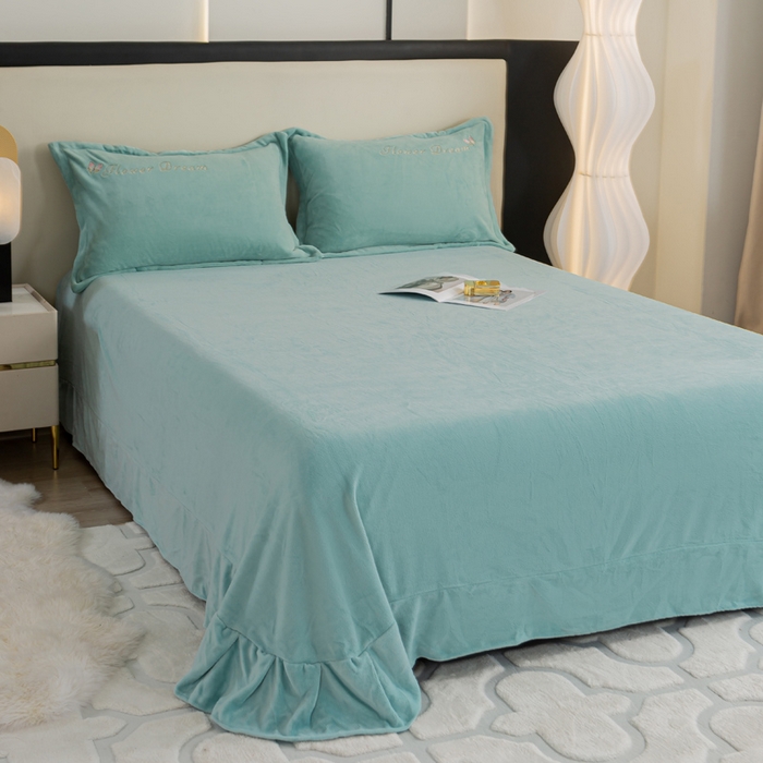 91家纺网 家纺一手货源 找家纺 晶缦家纺 2024新款高克重牛奶绒刺绣花四件套 花仙子-草绿